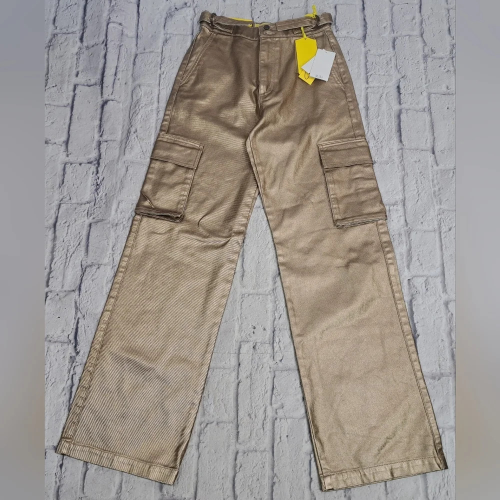 NWT Circus NY Slouchy Cargo Jeans Gold Metallic High waist Wide  Leg sz 24 - Picture 4 of 16